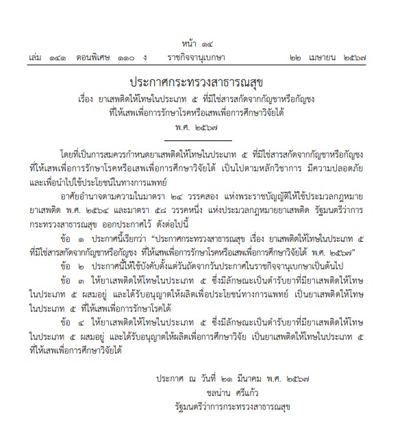 ประกาศกระทรวงสาธารณสุข ราชกิจจานุเบกษา 2567